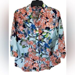 Chico's Tropical 3/4 Sleeve No Iron Floral Blouse (Size 0.5)